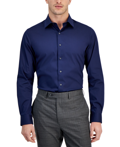 Alfani Men's Slim-fit Temperature Regulating Solid Dress Shirt, Created For Macy's In Blu Notte