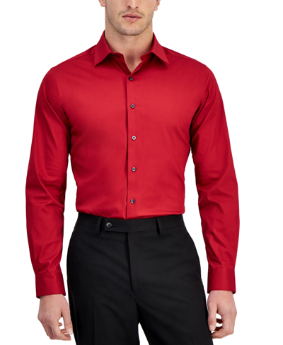 Alfani Men's Slim-fit Temperature Regulating Solid Dress Shirt, Created For Macy's In Crimson Red
