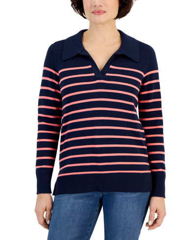 Style & Co Women's Striped Collared Tunic Sweater, Created For Macy's In Navy Stripe
