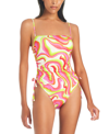 SANCTUARY WOMEN'S NEON SWIRL RUCHED-SIDE SWIMSUIT