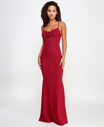 Bcx Juniors' Rose-trim Bustier Gown, Created For Macy's In Red