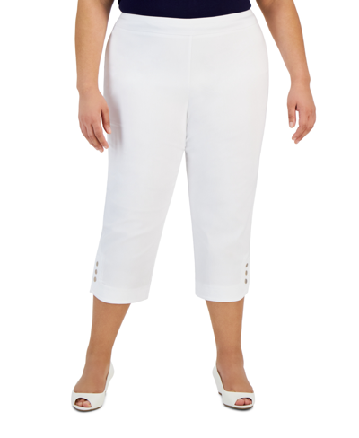 Jm Collection Plus Size Snap-hem Pull-on Capris, Created For Macy's In Bright White