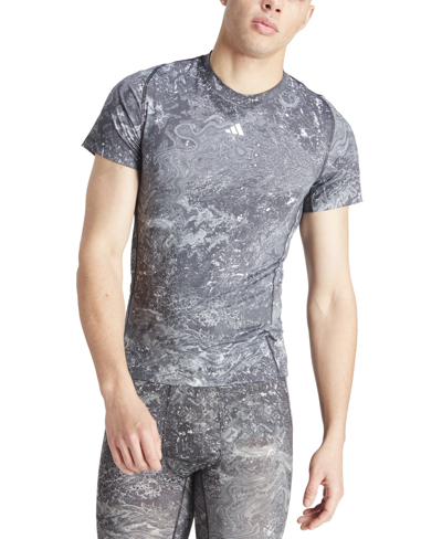 Adidas Originals Men's Tech-fit Moisture-wicking Swirl Compression T-shirt In Black Multi