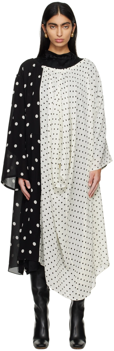 Marie Adam-leenaerdt Black & White Garland Of 3 Midi Dress In Variable Polka Dots