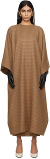 MARIE ADAM-LEENAERDT BROWN HOUNDSTOOTH MAXI DRESS