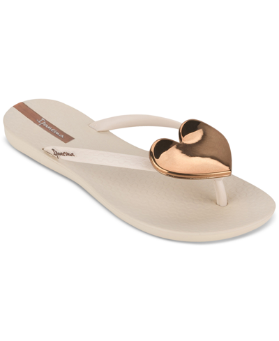 Ipanema Women's Wave Heart Sparkle Flip-flop Sandals In Beige,bron