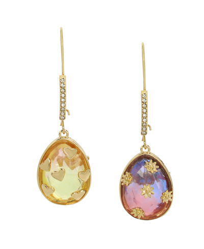 Betsey Johnson Faux Stone Easter Egg Mismatch Dangle Earrings In Gold