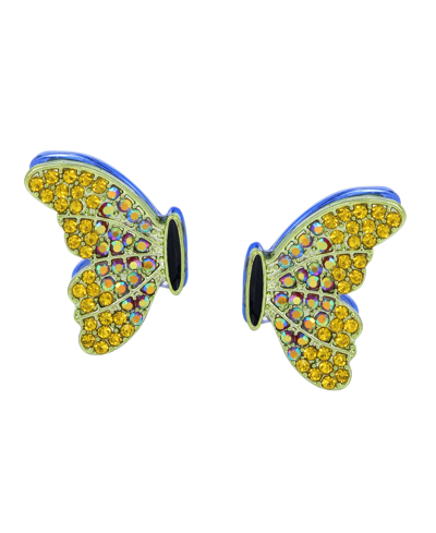 Betsey Johnson Faux Stone Butterfly Wing Stud Earrings In Green,gold