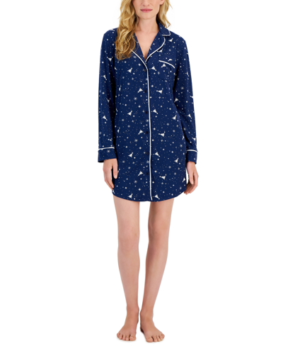 Charter Club Sueded Super Soft Knit Sleepshirt Nightgown, Created For Macy's In Night Tree