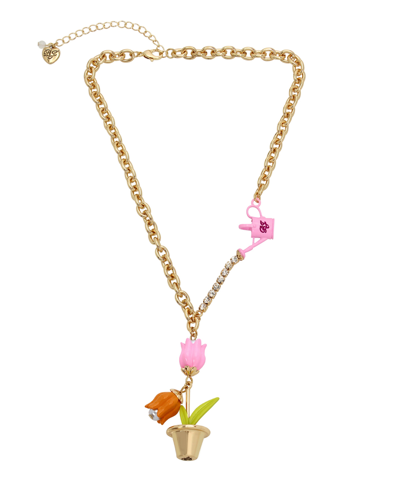 Betsey Johnson Faux Stone Tulip Pendant Necklace In Gold