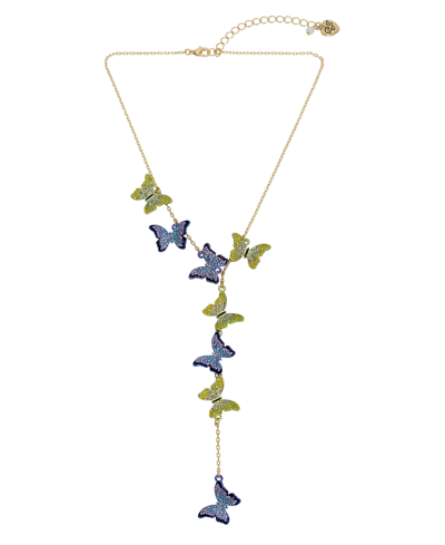 Betsey Johnson Faux Stone Butterfly Y Necklace In Gold