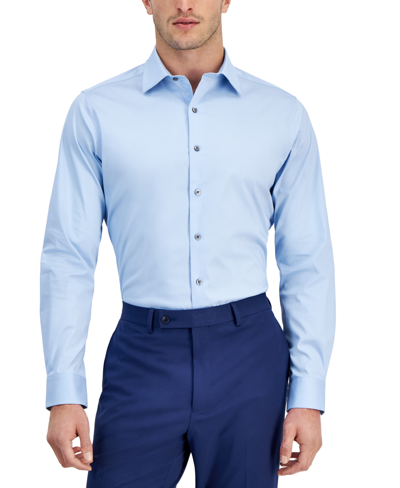 Alfani Men's Regular-fit Temperature Regulating Solid Dress Shirt, Created For Macy's In Horizon Blue