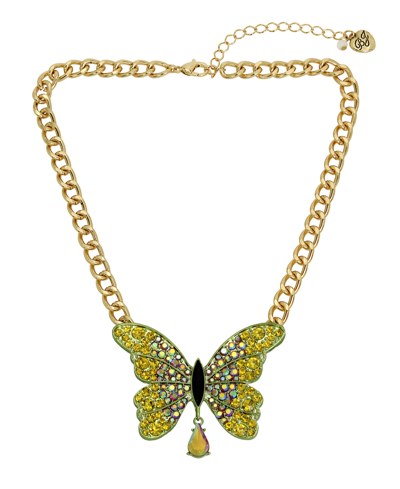 Betsey Johnson Faux Stone Butterfly Stone Pendant Necklace In Green,gold