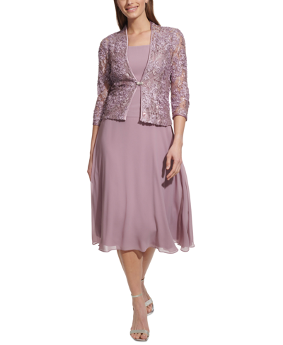 Jessica Howard Women's Soutache Jacket & Jewel-neck Midi Dress In Violet