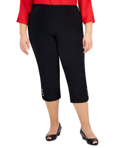 Jm Collection Plus Size Snap-hem Pull-on Capris, Created For Macy's In Deep Black