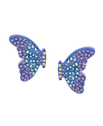 Betsey Johnson Faux Stone Butterfly Wing Stud Earrings In Blue