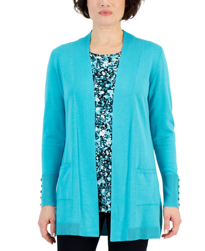 Jm Collection Women's Button-sleeve Flyaway Cardigan, Created For Macy's In Seascape