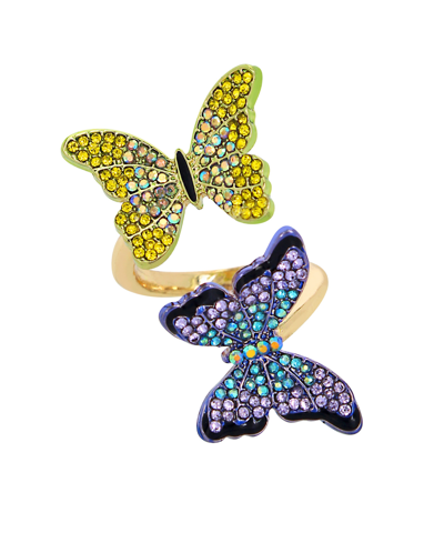 Betsey Johnson Faux Stone Butterfly Bypass Cocktail Ring In Multi,gold