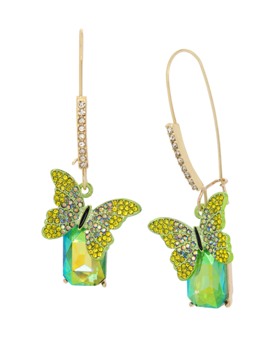 Betsey Johnson Faux Stone Butterfly Dangle Earrings In Green,gold