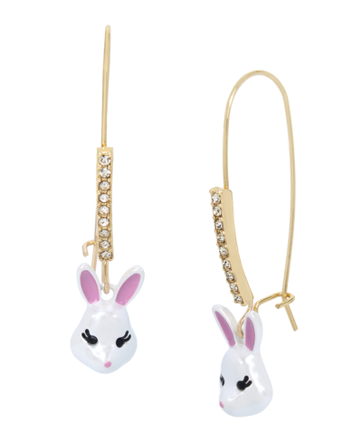 Betsey Johnson Faux Stone Bunny Dangle Earrings In Pearl,gold