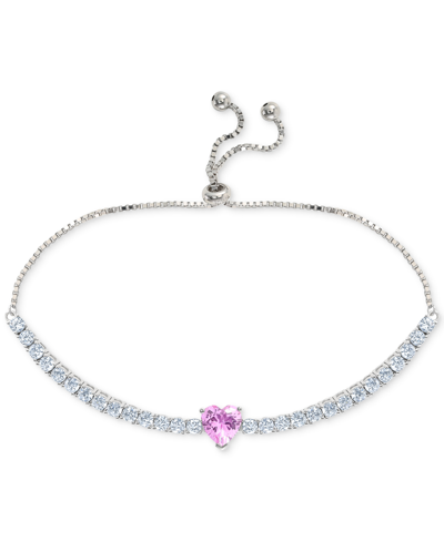 Giani Bernini Cubic Zirconia & Grown Pink Sapphire Heart Slider Bracelet In Sterling Silver, Created For Macy's