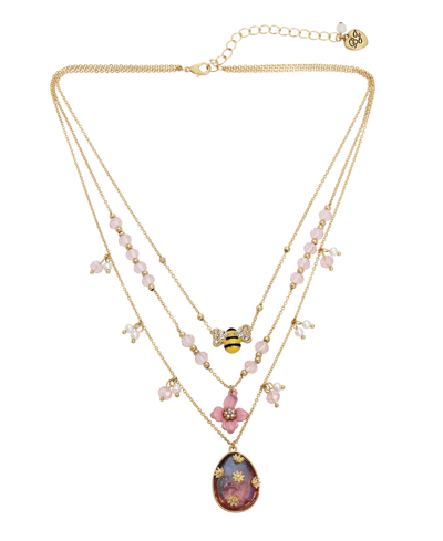 Betsey Johnson Faux Stone Spring Charm Layered Necklace In Multi,gold