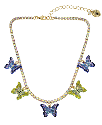 Betsey Johnson Faux Stone Butterfly Bib Necklace In Multi,gold