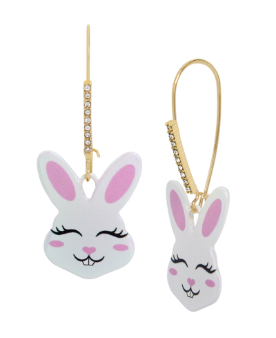 Betsey Johnson Faux Stone Bunny Dangle Earrings In White,gold