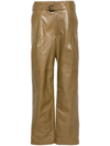 LEMAIRE GREEN WIDE-LEG LEATHER TROUSERS
