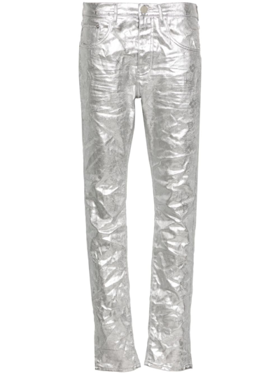 Purple Brand P001 Low-rise Slim-leg Metallic Jeans In Silver
