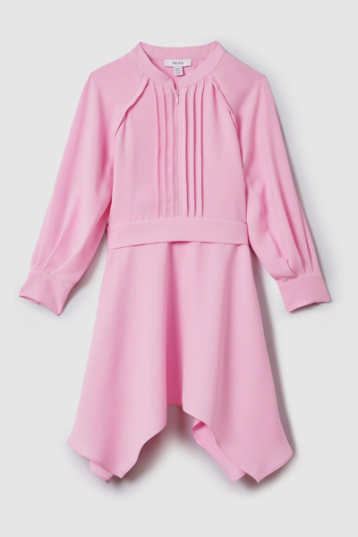 Reiss Erica - Pink Zip Front Asymmetric Dress, Uk 13-14 Yrs