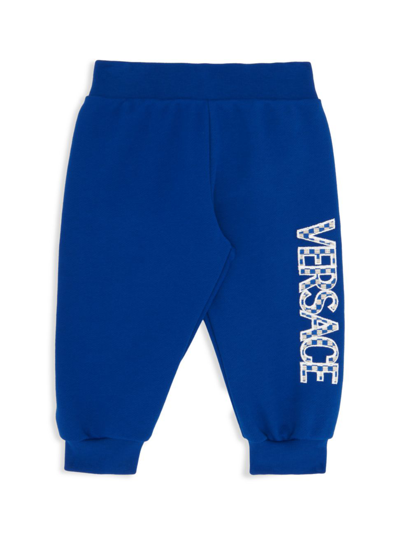 Versace Babies' Boys Blue Embroidered Cotton Joggers In Bed Time Blue