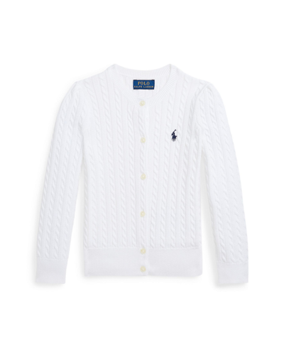 Polo Ralph Lauren Kids' Toddler And Little Girls Cable-knit Cotton Cardigan In Bright White