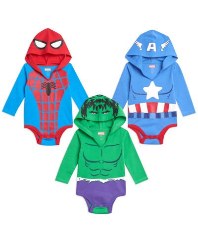 Marvel Babies' Infant Boys  Avengers Hulk Captain America Spider-man Boys 3 Pack Cosplay Bodysuits Multicolor In Multicolored