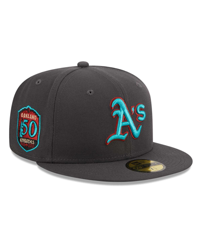 New Era Men's  Graphite Oakland Athletics Print Undervisor 59fifty Fitted Hat