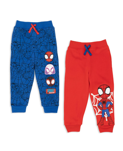 Marvel Kids' Spidey And His Amazing Friends Toddler/child Boys Fleece 2 Pack Jogger Pants In Blue,red