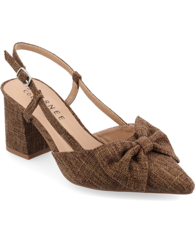 Journee Collection Women's Tailynn Wide Width Slingback Block Heel Pumps In Brown