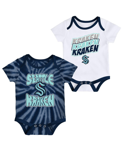 Outerstuff Babies' Newborn And Infant Boys And Girls Deep Sea Blue, White Seattle Kraken Monterey Tie-dye Two-pack Body In Blue,white
