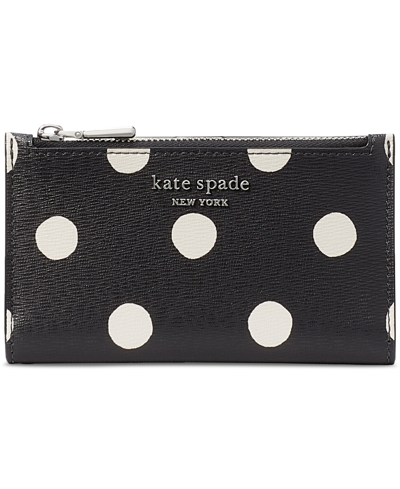 Kate Spade Morgan Sunshine Dot Saffiano Leather Slim Bifold Wallet In Black