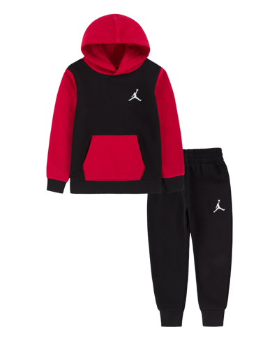 Jordan Kids' Toddler Boys Essentials Fleece Pullover And Pants, 2 Piece Set In Black,gym Red