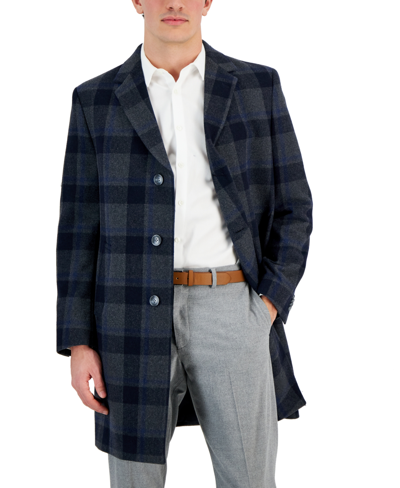 Nautica Men's Regular-fit Camber Wool-blend Overcoat In Grey,blue Glenn Plaid