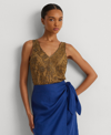 Ralph Lauren Beaded Mesh Sleeveless Blouse In Burnished Tan