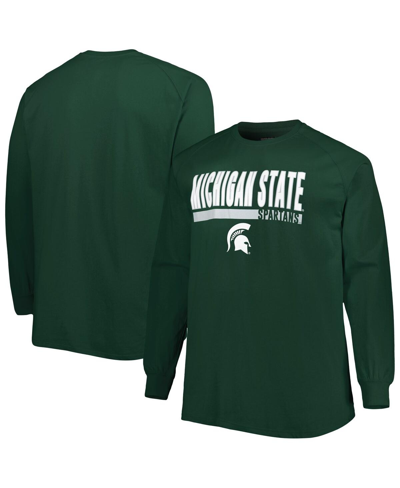 Profile Men's Green Michigan State Spartans Big And Tall Two-hit Raglan Long Sleeve T-shirt