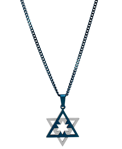Blackjack Men's Star Of David 24" Pendant Necklace In Stainless Steel In Blue