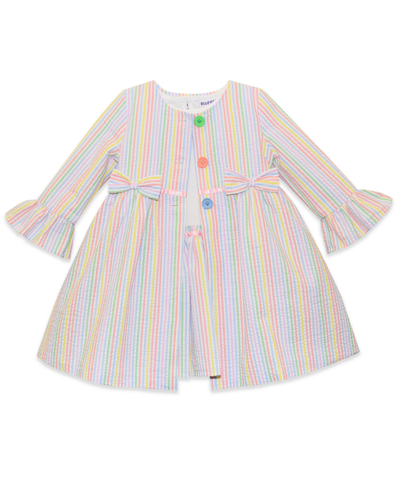 Blueberi Boulevard Baby Girls Multi Colored Seersucker Coat Set In Multi Stripe Seers