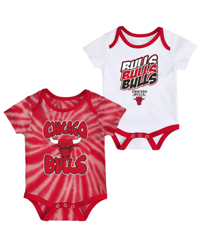 Outerstuff Babies' Infant Boys And Girls White, Red Chicago Bulls Tie-dye Two-pack Bodysuit Set In White,red