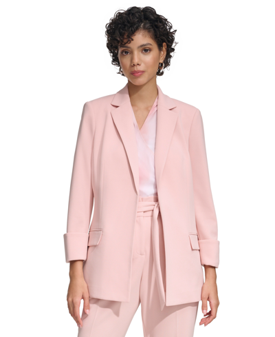 Calvin Klein Women's Open Front Scuba Crepe Jacket In Silver Pink