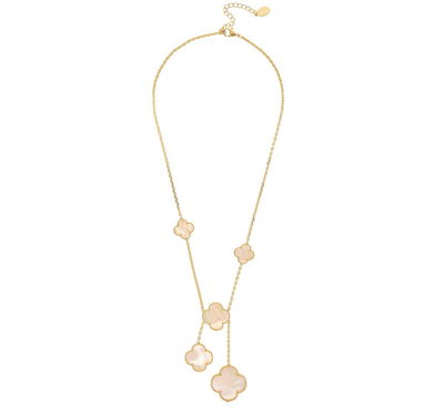 Rivka Friedman Mother Of Pearl Clover Station Y Necklace In Gold With White Mother Of Pearl