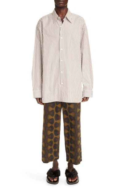 Dries Van Noten Calander Stripe Oversize Cotton Button-up Shirt In Brown 703