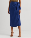 Ralph Lauren Linen Wrap Midi Skirt In Indigo Sail